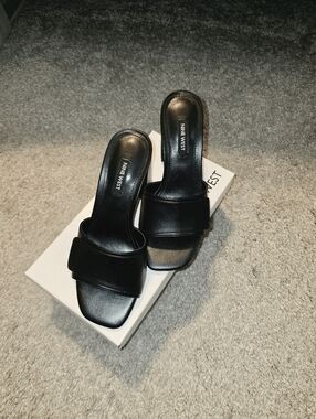 Nine West Black Leather-Look Slide Heels